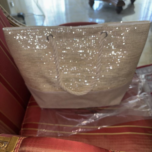 Beach bag new, beige and silver shoulder style