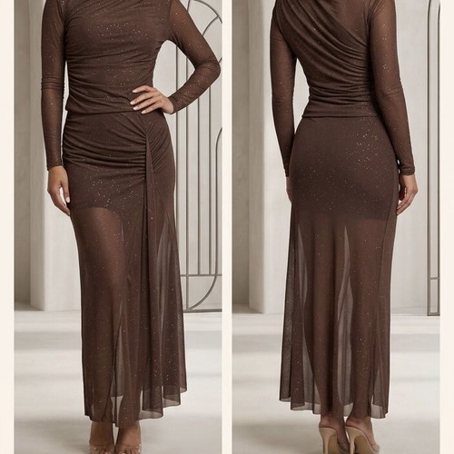 Glitter skirt and blouse set new, chocolate color, one size