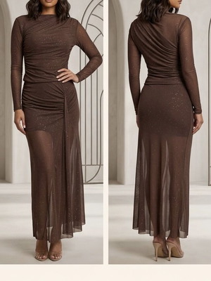 Glitter skirt and blouse set new, chocolate color, one size