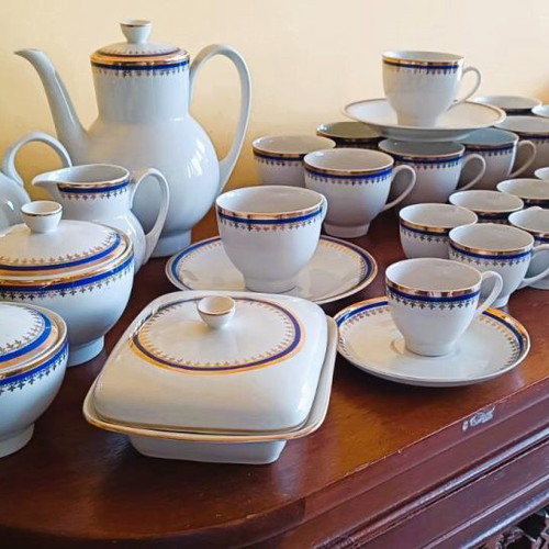 Cmielow coffee and tea set used, porcelain with gold finish