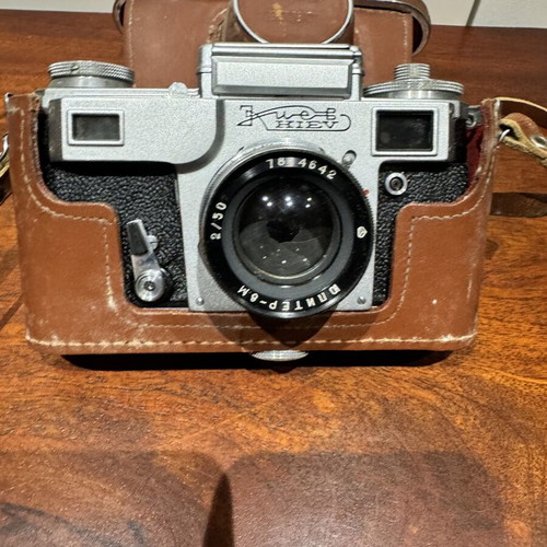 Kiev camera with Jupiter-8M 50mm f/2 lens used, vintage with leather case