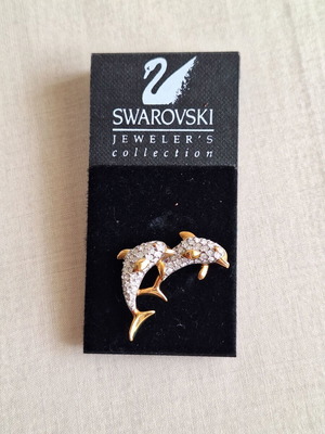 Καρφίτσα Swarovski Twin Dolphins με κρύσταλλα, καινούργια