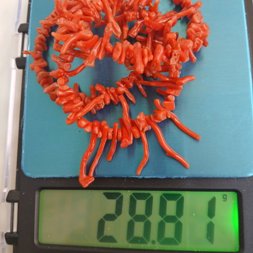 Necklace with natural coral branches, 14K gold clasp, 45 cm