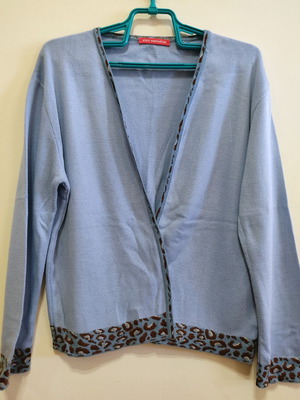 Alain Manoukian Set Jacket and Blouse Large used, blue with Animal Print