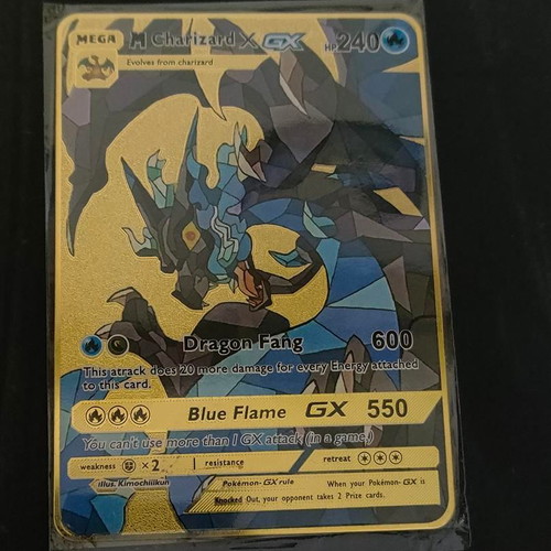 Pokémon Mega Charizard X GX Gold Metal Card like new