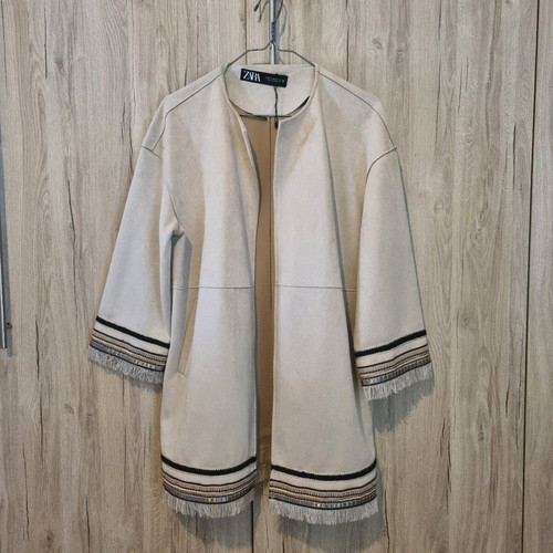Zara boho suede coat like new with embroidered sleeves XS