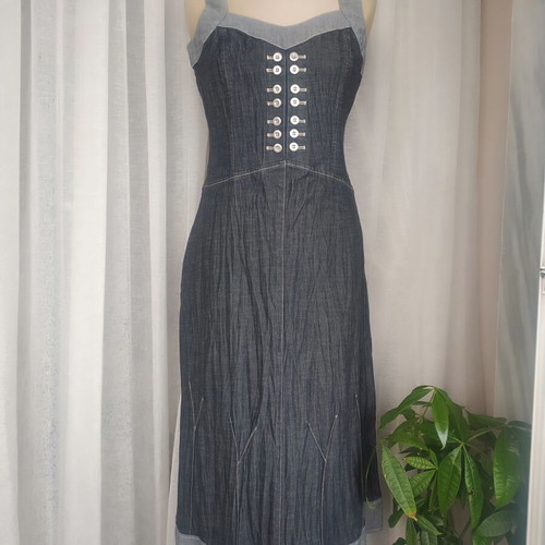 Victorian Edwardian dress Julie Guerlande new, gray denim size 38