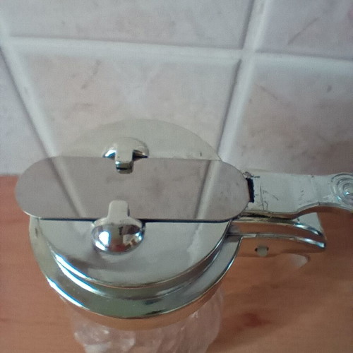 Glass honey jar like new with chrome lid 200 ml