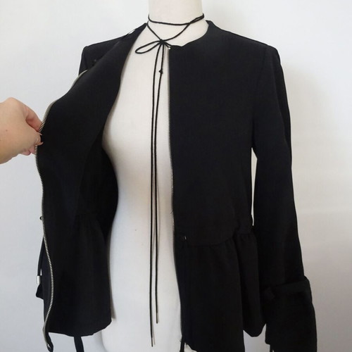 Blazer black with ruffle sleeve design, thin fabric, size S