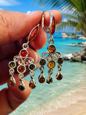 Multicolour Amber Earrings in Sterling Silver