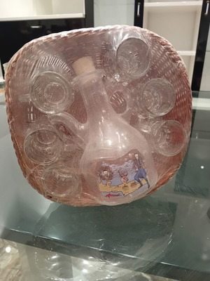 Rakomkanataki set with 6 glasses and basket, new