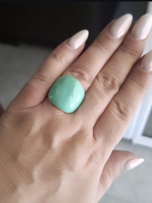 Adjustable steel ring with turquoise enamel, new