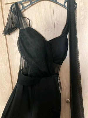 Fitted jumpsuit with tulle details and transparencies, new, black