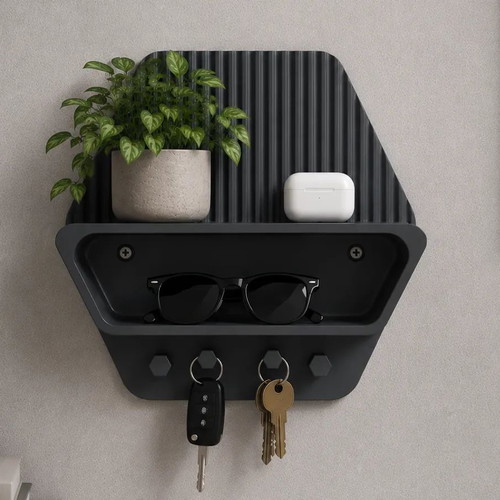 Modern Key and Glasses Holder with Shelf