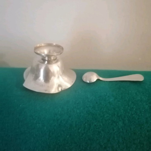 Silver sugar bowl 1960s handmade, like new with miniature spoon