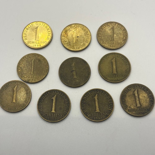 Austria 1 Schilling coin set used, total 10 pieces
