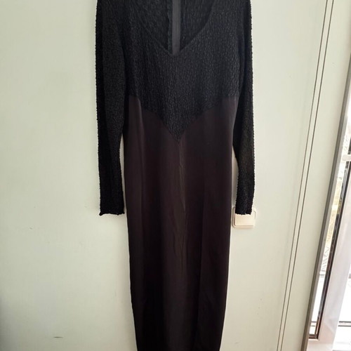 Satin dress with slit repair needed, black