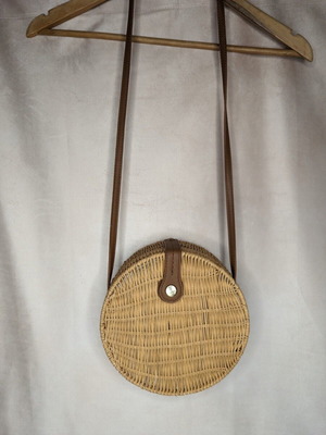 Zara round natural rattan crossbody bag with leather clasp