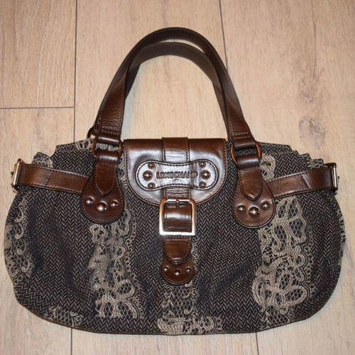 Longchamp Idole fabric and leather vintage handbag like new, brown