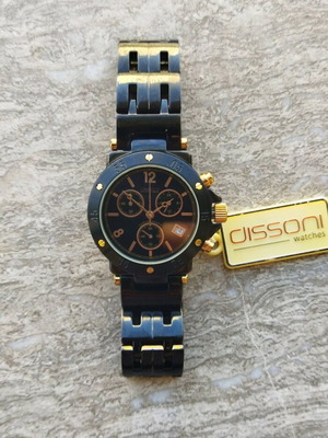 Dissoni chronograph watch new, black with stainless steel bracelet