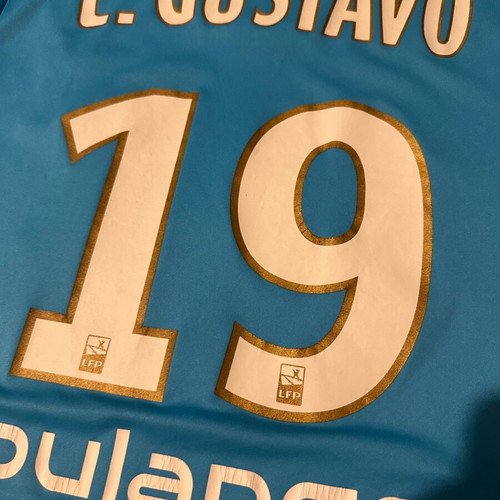 Luis Gustavo Marseille adidas jersey used, size L, Ligue 1 patches