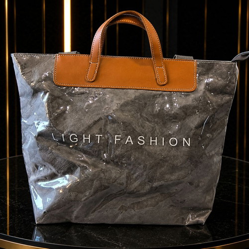 Tote bag large grey with brown handles new