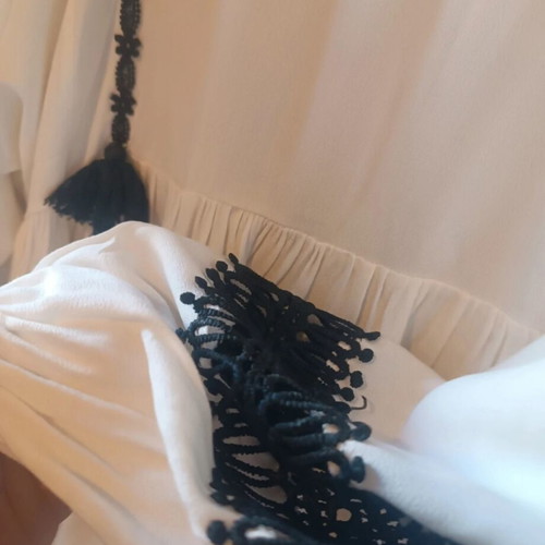 Zic Zac boho blouse M white with black lace details