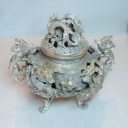 Brass 19th century floor incense burner used, Asian art