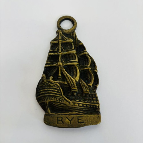 Antique Maritime Horse Brass HMS Victory Rye used, solid bronze