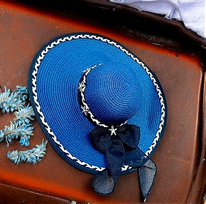 Γυναικείο Καπέλο Από Ψαθόχαρτο Με Ασημένιους Αστερίας Και Λαμπερά Κρύσταλλα!