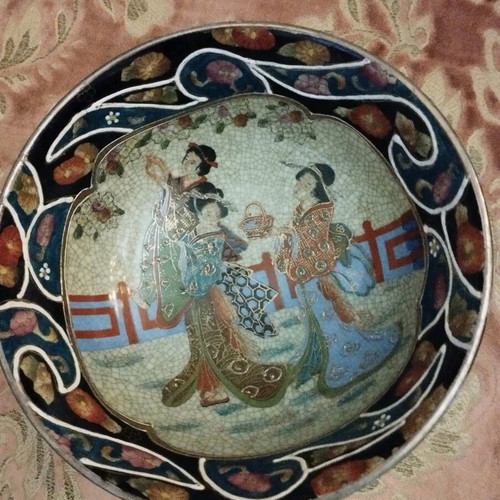 Royal Satsuma hand painted deep bowl used, gilded
