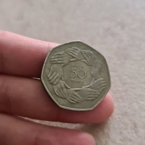 England 50 Pence Coin 1973 used