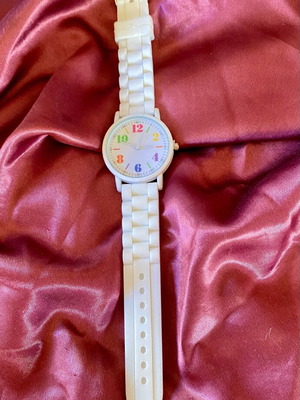 Watch with white silicone band and colorful dial new