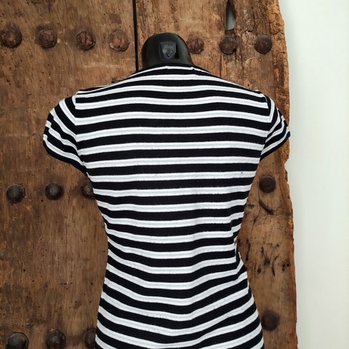Vintage Y2K Knit Striped Top with Chunky Chain and Lace Neckline, used