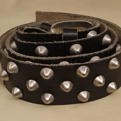 Leather belt with studs used, black, size 90, 1985