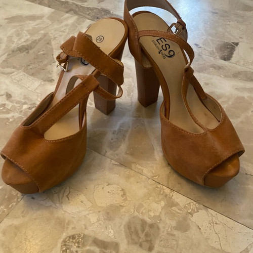 Brown platform sandals used, size 39, 3cm wedge, 13cm heel