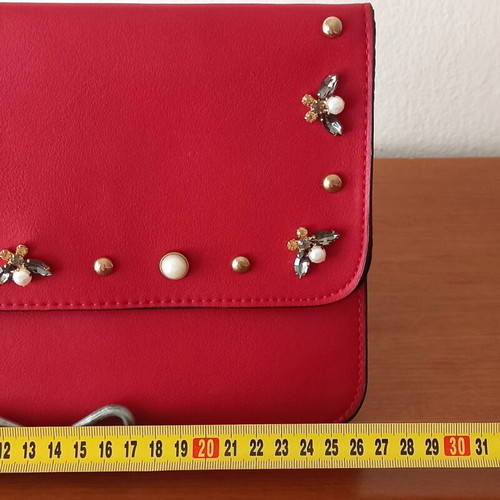 Stradivarius red clutch bag like new with pearls and decorative details