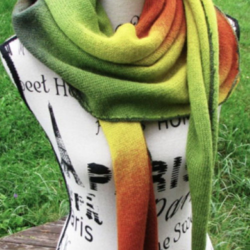 Handmade wool scarf green-yellow-orange like new