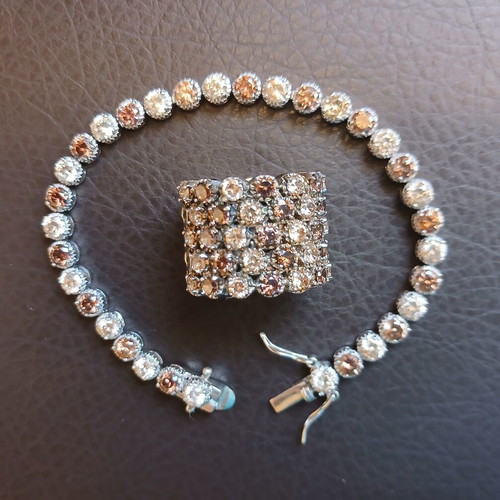 Silver Riviera jewelry set 925 with honey shade zirconia, bracelet and ring