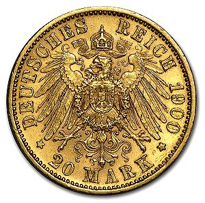 Γερμανικό χρυσό νόμισμα Λίρα επίχρυση 24Κ για συλλέκτες  20 Μάρκα Mark Wuerttemberg Wilhelm II