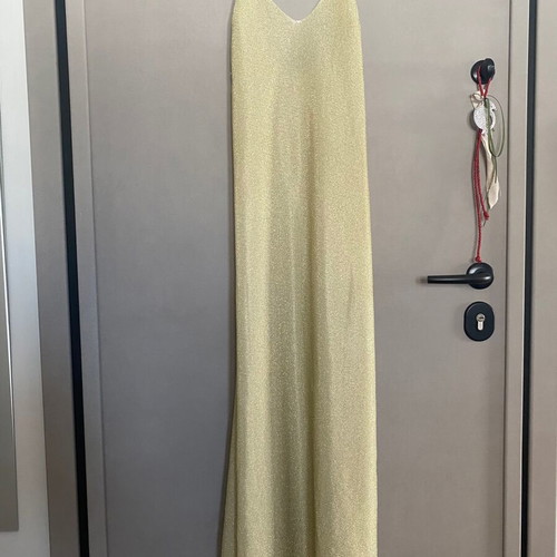Oysho metallic long dress with crisscross back and neckline, like new