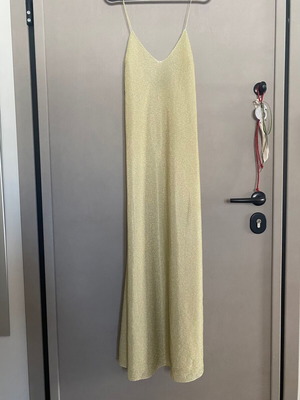 Oysho metallic long dress with crisscross back and neckline, like new