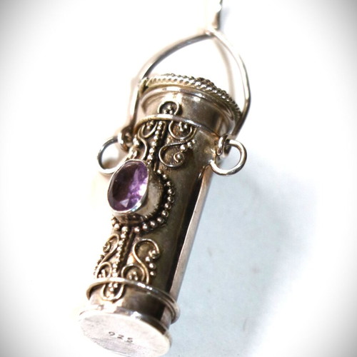 925 Silver Pendant Hidden Box with Amethyst New