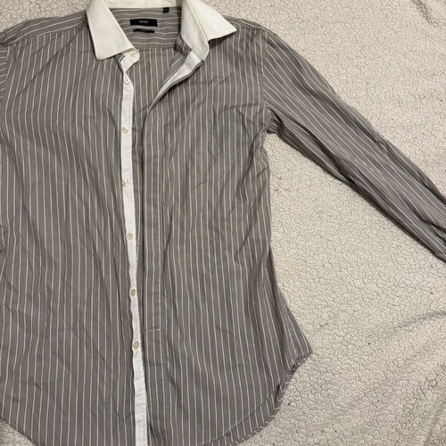 Boss men's slim fit striped shirt like new, size L, white and gray