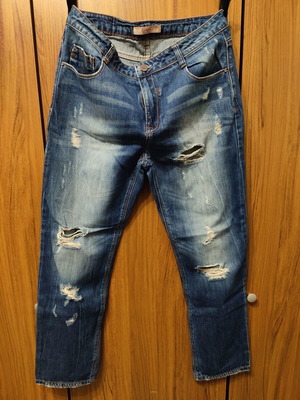 Bershka jeans used with rips, medium waist, straight fit, size S