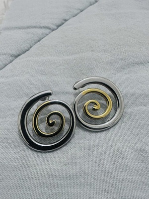 Handmade stainless steel earrings like new, two-tone Italian