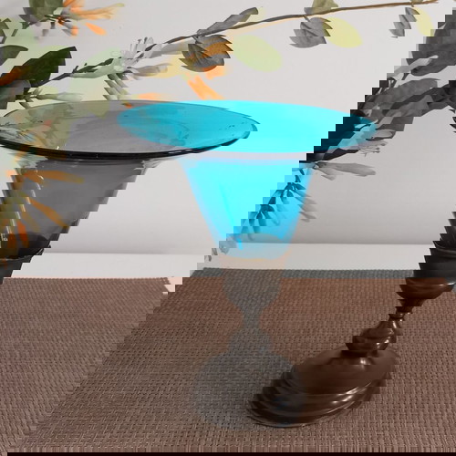 Βάζο Vintage aqua μπλε με βάση από μπρούτζο