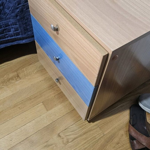 Bed with mattress and bedside table, light brown, 2.00m x 90cm