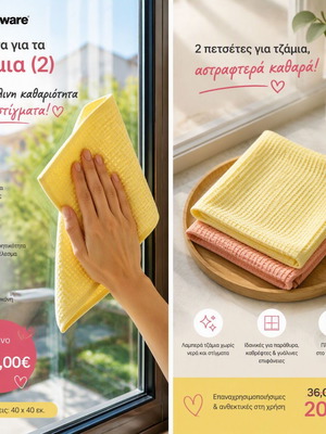 Tupperware Microfiber Towels for Glass 2 pcs 40x40 cm new