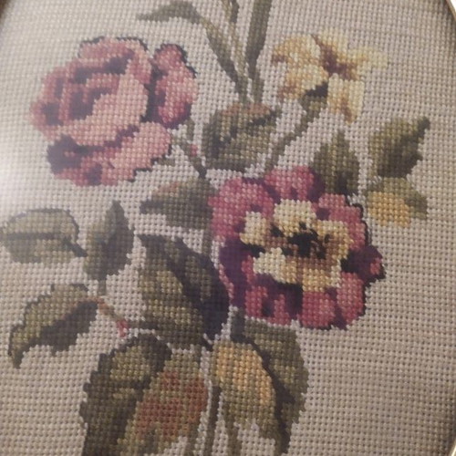 Oval wall frame with handmade embroidery, 47 cm height, like new